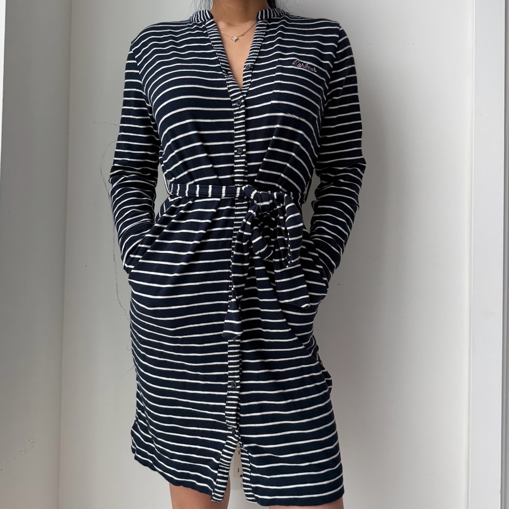 Barbour Navy Striped Belted Shirt Dress - Small - Picture 2 of 4
